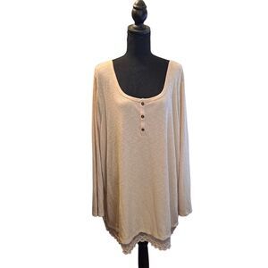 Woman Within Ribbed Tunic Women's Size 26/28 Beige Lace Lightweight Stretch
